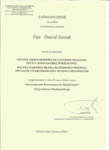 Certyfikaty - Rzeczoznawca Majątkowy Dawid Nowak - Wągrowiec