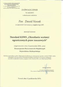 Certyfikaty - Rzeczoznawca Majątkowy Dawid Nowak - Wągrowiec